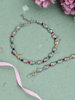 Silvermerc Designs - Multicolor Beads Silver Fish Anklets