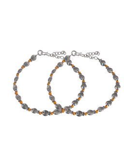 Silvermerc Designs - Yellow Beads Silver Plated Pisces Anklet