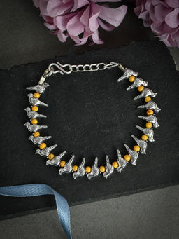 Silvermerc Designs - Silver Bird Yellow Beads Boho Anklets