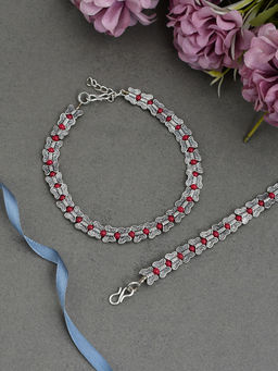 Silvermerc Designs - Red Beads Silver Butterfly Anklets