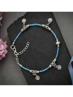 Silvermerc Designs - Blue Silver Coin Charm Ankle Bracelet