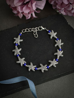Silvermerc Designs - Blue Beads Silver Starfish Anklet