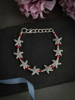 Silvermerc Designs - Boho Silver Starfish Red Bead Anklet