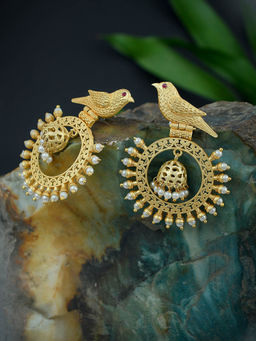 Silvermerc Designs - Traditionl Gold Tone Pearl Drop Jhumki Earrings