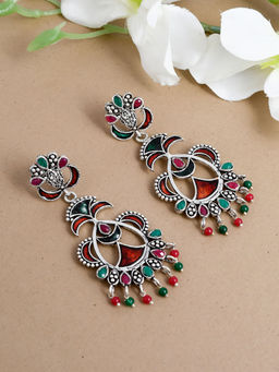 Silvermerc Designs - Indian Ethnic Handpainted Oxidized Drop Earrings For Women