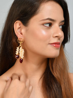 Silvermerc Designs - Gold Plated Pearl Smriti Brown Earrings