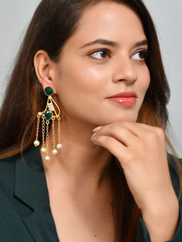 Silvermerc Designs - Gold Plated Suhana Green Pearl Earrings