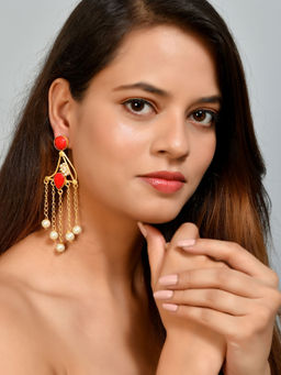 Silvermerc Designs - Gold Plated Shruti Pearl Red Earrings