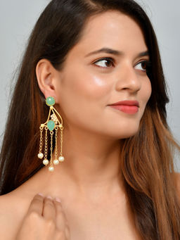 Silvermerc Designs - Gold Plated Ethnic Dangler Turquoise Earrings