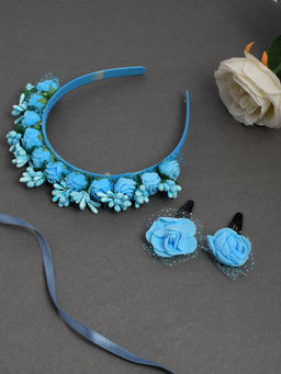 Silvermerc Designs - Blue Flower Tiara Hairband With A Pair Of Matching Tic Tac Hairpin