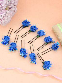 Silvermerc Designs - Set of 10 Blue Flower Juda Hair Bun Accessory Set