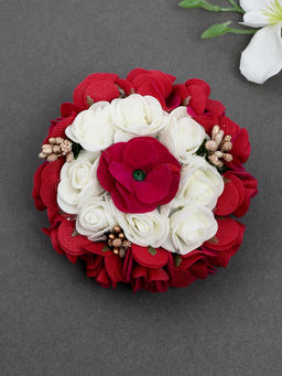 Silvermerc Designs - Red & White Handcrafted Beaded Floral Hair Bun Cover