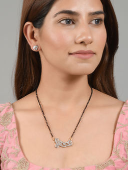 Silvermerc Designs - American Daimond Love Mangalsutra with heart earrings