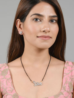 Silvermerc Designs - American Diamond Love Mangalsutra necklace with heart stud earrings