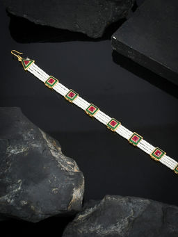 Silvermerc Designs - Pearl Layered Meenakari Mehri Head Chain