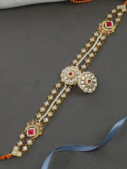 Silvermerc Designs - Gold Plated Pearl Kundan meenakari Matha Patti with Borla