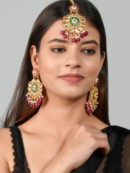 Silvermerc Designs - Traditional Gold plated Mangtikka with Chandbali Earrings