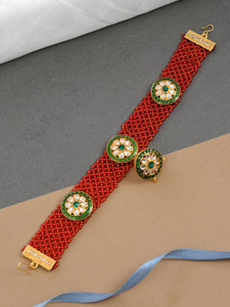 Silvermerc Designs - Designer Indian Red Headband Kundan Mathapatti with borla