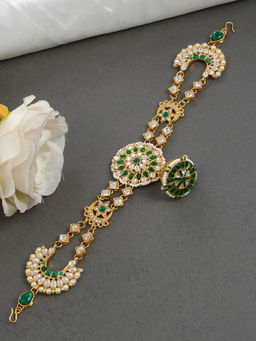 Silvermerc Designs - Gold Plated Green Meenakari Headband Mthapatti WITH Borla