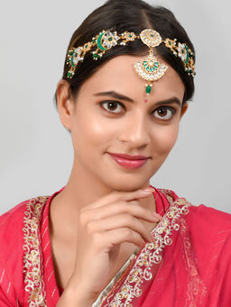 Silvermerc Designs - Kundan Matha Patti with mangtikka