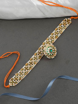 Silvermerc Designs - Royal Rajputi Headband Pear Jadau Mathapatti with Borla