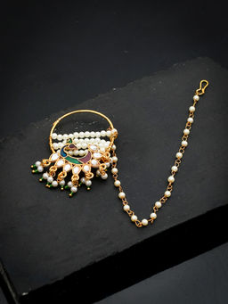 Silvermerc Designs - Gold Plated Meenakari Pearl Nose Ring