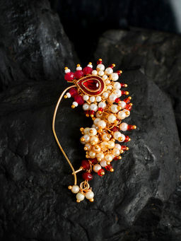 Silvermerc Designs - Gold Plated Pearl Marathi Nose Pin