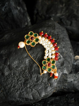 Silvermerc Designs - Pearl Gold Plated Marathi Nose Pin