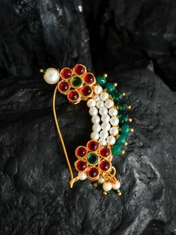 Silvermerc Designs - Gold Plated Pearl Maharashtrian Nose Pin