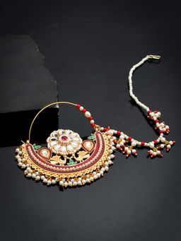 Silvermerc Designs - Gold Plated Jodha Meenakari Nose Ring