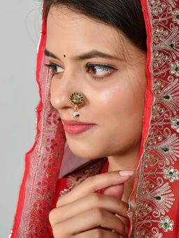 Silvermerc Designs - Meenakari Gold Plated Besar Nose Ring