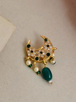Silvermerc Designs - Green Meenakari Gold Plated Pearl Besar Nose Pin