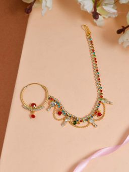 Silvermerc Designs - Multicolor Beads Chain Tasselled Bridal Nose Ring