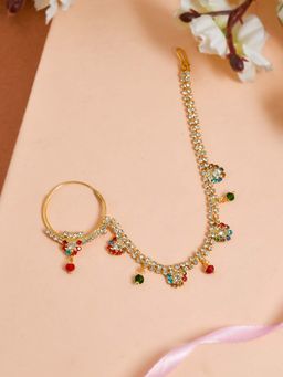 Silvermerc Designs - Caz Multicolor Beads Chained Nose Ring