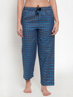 Secret Wish - Women's Blue Cotton Checked Pyjama