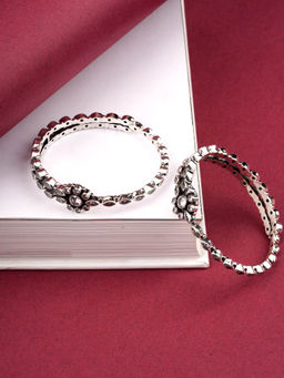 Neeta Boochra - Floral Design In This Bangle Are Crafted In Silver With White Checker