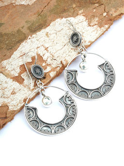 Neeta Boochra - These Rawa Earring Are Crafted In Oxidized Silver, Half-Moon Design With Silver Beads