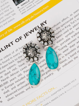 Neeta Boochra - Earring Are Handcrafted In Silver, Floral Design With Turquoise Onyx & White Zircon