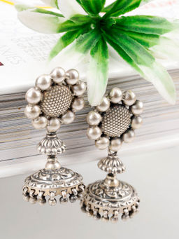 Neeta Boochra - These Ghungroo jhumki Are Handcrafted In Oxidized Silver With Floral Design