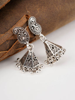 Neeta Boochra - These Ghungroo jhumki Are Handcrafted In Oxidized Silver With Floral Design