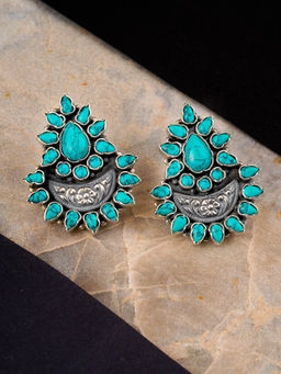 Neeta Boochra - These Earring Are Handcrafted In Silver, Floral Design With Turquoise Onyx