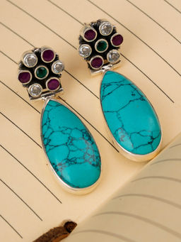 Neeta Boochra - Floral Design Earring Are Handcrafted In Silver, Multi- Gemstone With Turquoise Onyx