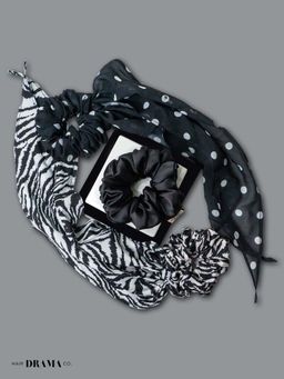 Hair Drama Co. - Monochrome Scarf Scrunchies - Set Of 3