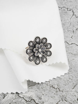 Neeta Boochra - Floral Design In This Adjustable Ring Is Handcrafted In Oxidized Silver