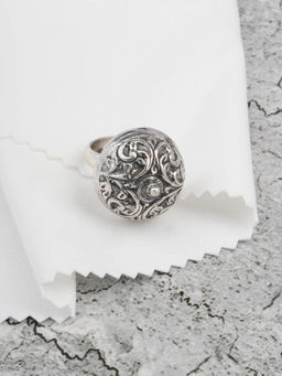 Neeta Boochra - Temple Design In This Adjustable Ring Is Crafted In Oxidized Silver With Chitai Work