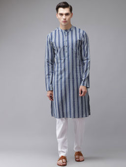See Designs - Men Blue Pure Cotton Printed Regular Kurta With Pyjama (Set of 2)
