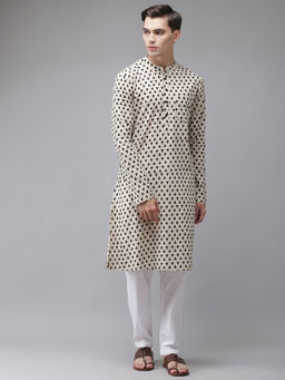 See Designs - Men Beige And Black Hand Block Print Sustainable Straight Kurta Pyjama (Set of 2)