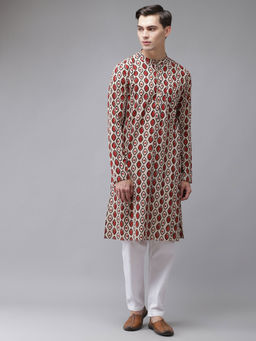 See Designs - Men Beige And Black Hand Block Print Sustainable Straight Kurta Pyjama (Set of 2)