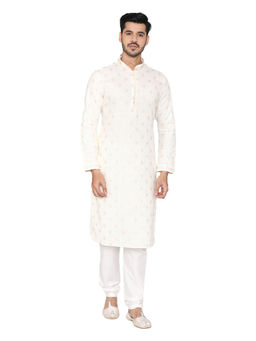 Manyavar - Cream Cotton Blend Kurta Churidar (Set of 2)