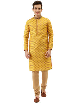 Manyavar - Orange Silk Blend Kurta Churidar (Set of 2)